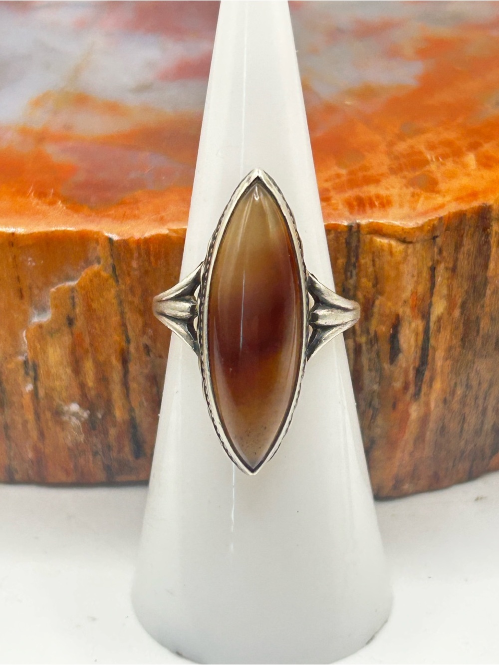 Sterling Silver Agate Ring - Size 5.5